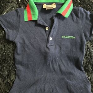 Gucci Kids Polo in Navy with Striped Collar